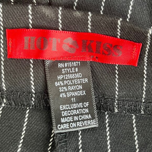 Hot Kiss Wide Leg Pants Womens Size 11 Black White Pin Stripe Tie Front Y2K - Picture 6 of 7